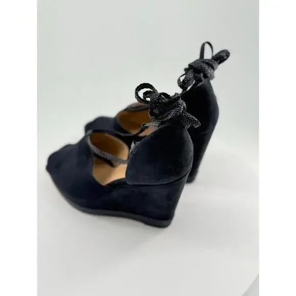 Michael Kors Wedges Womens 11M Navy Suede Ankel Wrap Lace Up Open Toe Braided - Picture 16 of 16